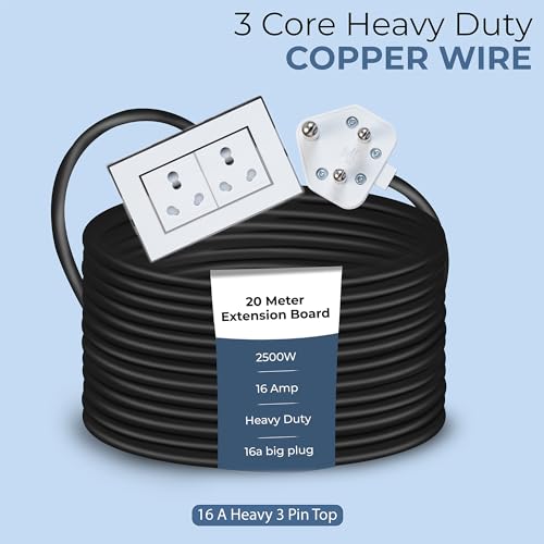 Image of Extension Board Heavy Duty Multi Socket 15A /16A /20A (2500 Watts 16A Big Plug and Two 16A Socket, 20 Meter)