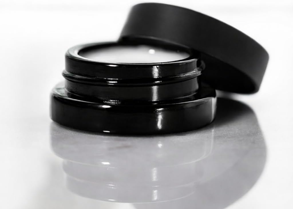 (90 Pack) 7ml Low Profile Thick Black Glass Jars with Black Lids - Airtight Containers for Oil, Lip Balm, Wax, Cosmetics