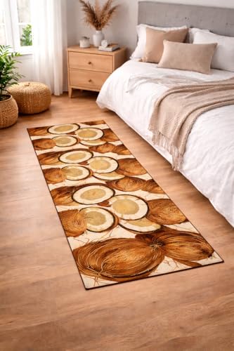 Image of SAGON 2x5 Ft Printed Runner Carpet - Cotton Bedside Rug for Bedroom & Living Room (Coconut Print)