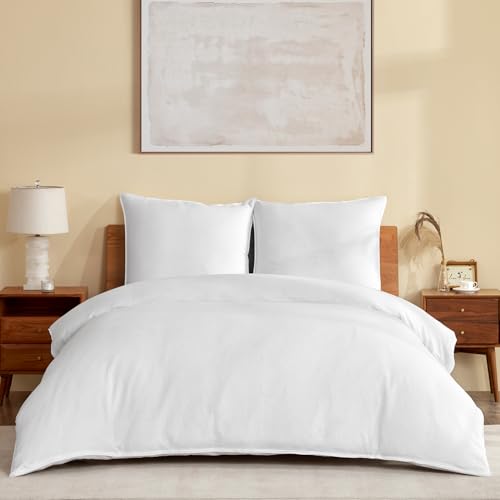 DAPU Leinen Bettwäsche, 100% Reiner französischer Flachs Atmungsaktives Bettwäsche Set 200×200cm+2 80×80cm mit Öko-Tex 100 Standard, Weiches Stone-Washed Bettbezug mit Reißenverschluss, Weiß