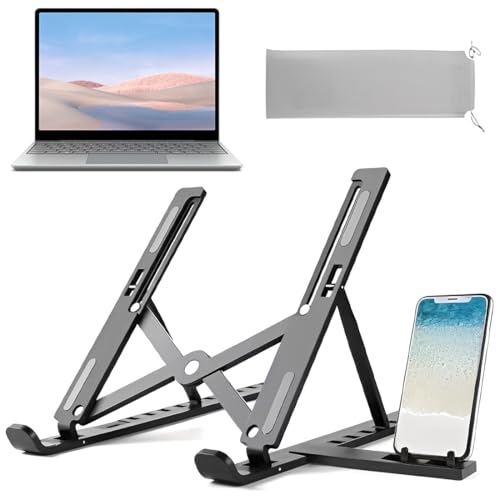 OIXEYA Support Ordinateur Portable, Support pc Portable pour Ordinateur Portable avec Support pour Téléphone Portable avec 10 réglages d’Angle, Convient aux de 10 à 15.6 Pouces, Noir