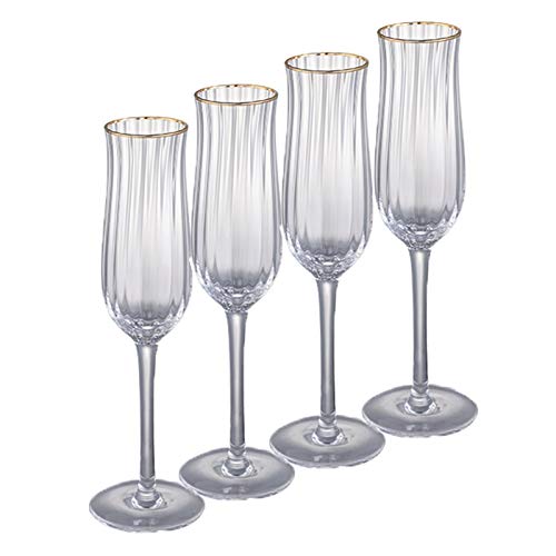 SISWIM Champagne Glasses Golden Rim Tulip Champagne Flutes, Elegant Glassware and Goblet, 3.95 Ounces Of 4 Pcs, Suitable for Wedding Anniversary. Champagne Flutes