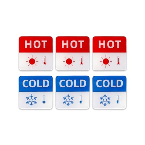 Hot Cold Water Sign Self-adhesive Cold Hot Stickers, 1.42 Inch Acrylic Label Child-friendly Guest - friendly Cold Hot Signs for Bathroom Washroom Hotel Home (6 Pack/3Pair, Square snowflake symbol)