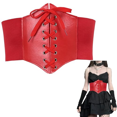 Spldsun Ceinture Corset Élastique Rétro, Rouge, 60-70 cm