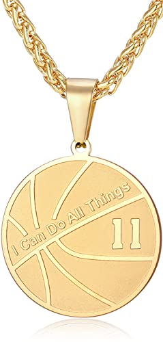 XOYOYZU Basketball Number Necklace for Men Stainless Steel I Can Do All Things Pendant Sport Jewelry Basketball Gifts for Men 11