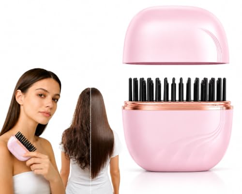 Image of Hair Straightener Portable 2026 Curling Hair Brush Travel Hot Styling Tools for Women Hairdressing Comb Professional Styling Shines and Smooth hair (Pink)
