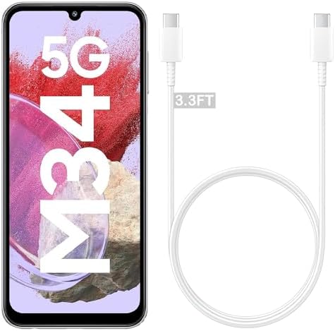 ZYBUX Samsung 25W Type C to C Super Fast Charging Cable Compatible with Samsung M34 5G and Other Devices USB-C Cable for PD Charger Support Phone Super Fast Cord, White, 1M