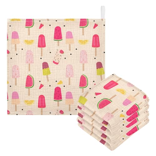 Kigai Fruit Flavored Popsicle Baby Washcloths,3pcs Ultra Soft Absorbent Towel,Newborn Bath Face Towel, Natural Reusable Baby Wipes for Sensitive Skin, Baby Registry as Shower