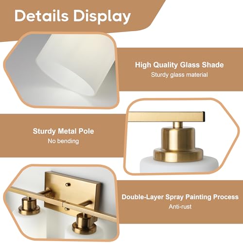 Image of Ascher Bathroom Light Fixtures, 4-Light Vanity Light Over Mirror, Gold Wall Sconces with Milky White Frosted Glass Shades, Wall Lamp for Living Room Bedroom, E26 Base(Bulbs Not Included)