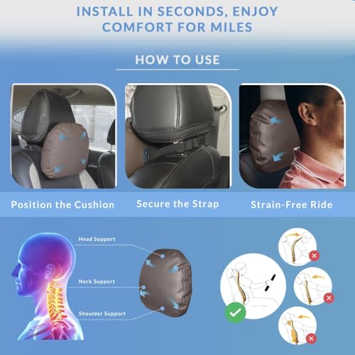 Image of Neodrift 'CloudFlex' Car Back Seat Neck Rest Cushion - Ergonomic Neck Support with Premium Fiber Fill, Pain Relief for Neck and Shoulder (Color-Brown)
