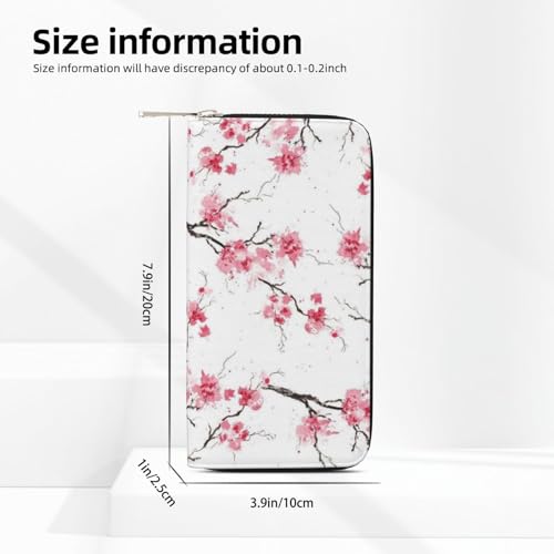 Pu Leather Wallet For Women Girl, Zip Around Credit Card Holder Cherry Blossom Long Wallet Clutch Purse Waterproof Travel Handbag3