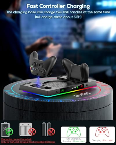 Nalacal Cooling Fan For Xbox Series X Console & Controller, Upgraded Rgb Charging Station, Stand, Wireless Dual Charger Dock Cooler System Stand With 15 Colorful Light Modes