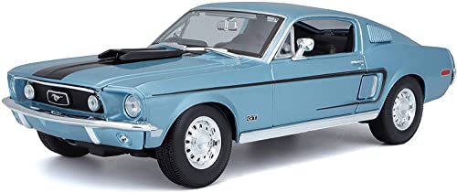 Maisto - 1/18 Scale Model Compatible with Ford Mustang Replica Miniature Model GT Cobra Jet 1968 (Blue)