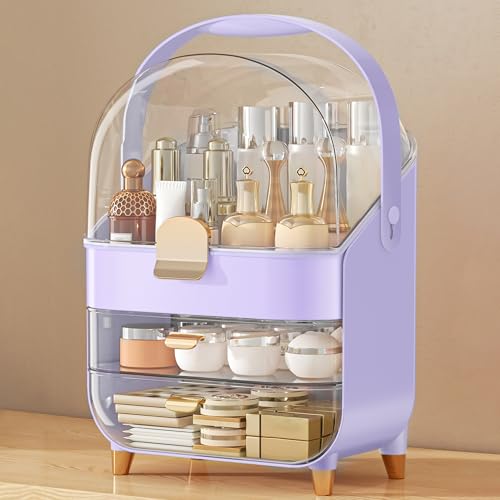 Anylady Makeup Organizer Countertop, Skincare Holder Bathroom Counter Organizer, Storage Box Cosmetic Display Cases, Teen Girl Gifts Make up Organizers for Vanity, Dresser (Sliver)