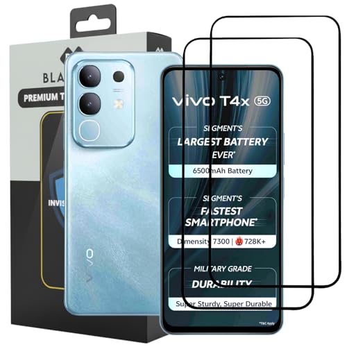 Image of Blackwik Tempered Glass Screen Protector for iQOO Z10x / Vivo T4x with Edge-To-Edge Protector Coverage | Easy Installation Kit (Black) (Pack Of 2)