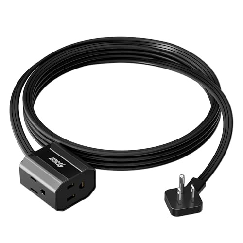 Extension Cord 10ft SUPERDANNY Mini Power Strip Ultra Right Angled Flat Plug for Tight Spaces,Indoor Extension with 3 Outlets,for Office Home Appliances,Non Surge Protector for Travel Cruise,Black