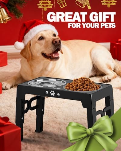 Jovrun Elevated Dog Bowls for Medium Large Size Dogs, Non-Slip Dog Feeder with 1*Stainless Steel Dishes & 1*Slow Feeder Bowl, 5 Heights Adjustable Raised Bowls to 3.15″-8.66″-9.84″-11.02″-12.2″ — view 6