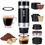 3-In-1 Portable Coffee Maker 20 Bar Portable Coffee Machine Electric Travel Espresso Machine with Small/Large Capsules & Grounds Self-Heating Portable Espresso Machine for Camping Hiking Office Travel