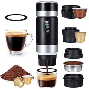 3-In-1 Portable Coffee Maker 20 Bar Portable Coffee Machine Electric Travel Espresso Machine with Small/Large Capsules & Grounds Self-Heating Portable Espresso Machine for Camping Hiking Office Travel