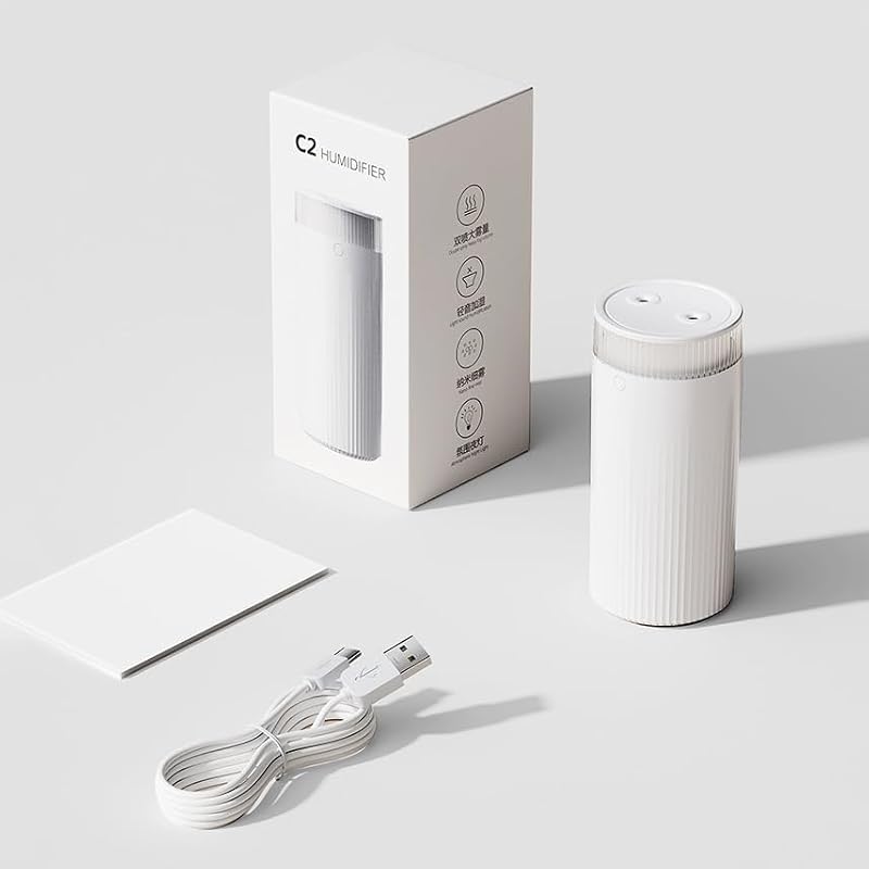 Humidificador de niebla portátil para dormitorio, carga USB de 1,1 L y enchufe de doble uso, humidificador de aire silencioso de doble boquilla de 28 dB para el hogar, guardería y plantas, apagado automático de 8 horas y luz nocturna cálida