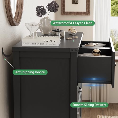 Image of Dresser for Bedroom with 6 Drawers, 49 inch Tall Wood Chest of Drawers with Deep Drawers & Mental Handle, Modern Dresser TV Stand, Wooden Closet Storage Organizer for Living Room, Hallway, Entryway, Black