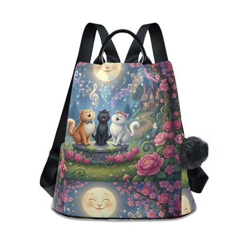 Sac à dos chat pour femme avec poche arrière antivol et pompon