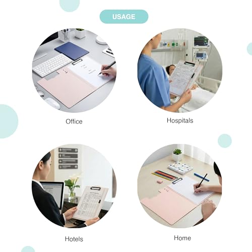 Image of oddpod Vertical A4 Plastic Clipboard with Elastic Strap /Multi-Function Document Paper Storage File Folder with Outer Cover for Students & Professionals - Light Pink