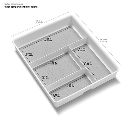 Madesmart Classic 4-Compartment Drawer Organizer Gadget Tray, Plastic Multipurpose Storage Bin For Drawers, White #TOP2