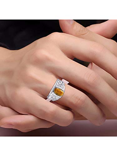 Image of Rylos Men's Rings Designer Nugget Ring: Oval 9X7MM Gemstone & Sparkling Diamonds - Color Stone Birthstone Rings for Men, Sterling Silver Rings in Sizes 8-13. Mens Jewelry