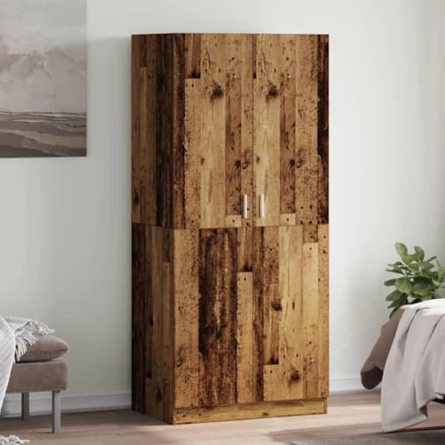 Mokuyary Armoire aspect bois vieilli - 90 x 52 x 200 cm - En matériau dérivé du bois - Avec portes et étagères - Armoire de rangement pour chambre à...