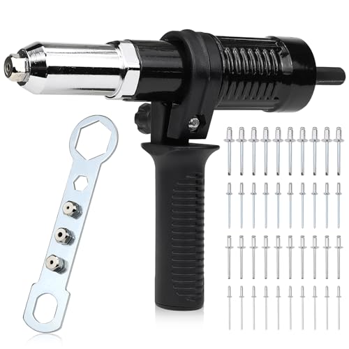FSWWSF Remachadora eléctrica, Remachadora para Taladro, Remachadora para Taladro Inalámbrico, Con 40 remaches ciegos, Para Remaches con tamaños de 2,4/3,2/4,0/4,8 mm