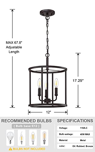 Doraimi Lighting 3-Light Hanging Lantern Pendant Light Fixture Oil Rubbed Bronze Finish Geometric Chandelier Adjustable Chain Metal Cage Pendant Lighting For Kitchen Island Dining Room Foyer #TOP2