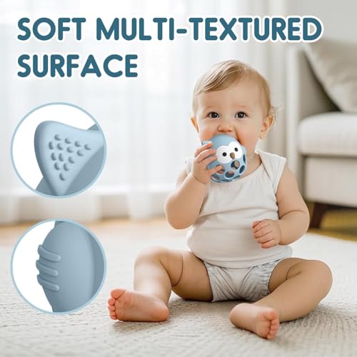 Image of Baby Teething Chick Toy, Upgraded Easy Grasp Silicone Teething Rattle Ball Toy for Babies Over 3 Months, 100% Food Grade, Gift for Infant Boys and Girls 0-6-12 Months (Blue.)