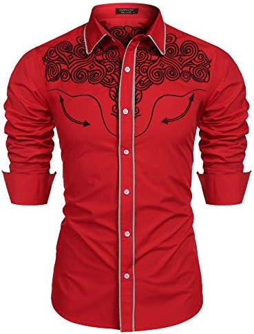 COOFANDY Men's Western Shirts Long 