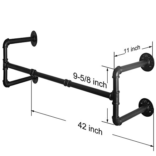 Webi Clothing Rack Wall Mount,42'' Industrial Pipe Clothes Rack For Hanging Clothes,Heavy Duty Iron Garment Rack Bar,Retail Display Clothes Rod For Closet,Laundry Room,4 Base,Black #TOP1