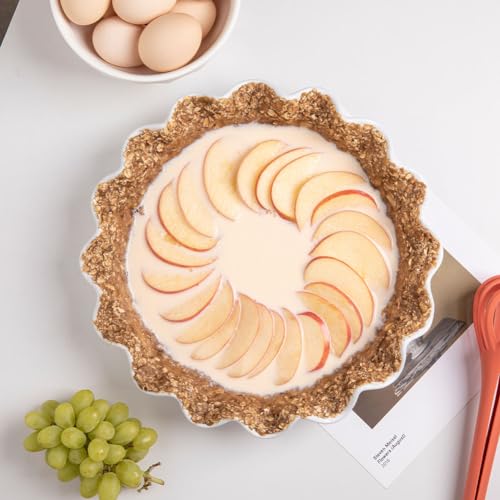 Sweejar Ceramic 11.5 Inches Pie Pan for Baking, Deep and Fluted Porcelain Round Pie Dish, Non-Stick Pie Plate for Pumpkin Pie, Apple Pie, Pie Pots with Morden Farmhouse Design(Beige) by Sweejar - Image 2