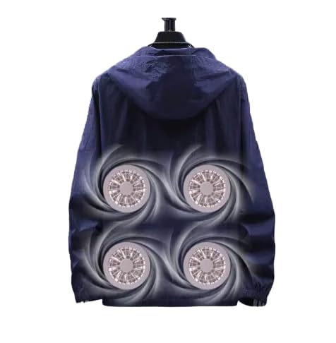 4-Fan Cooling Shirt - Portable AC Vest for Outdoor Work, Sun Protection, USB-Powered Cooling Fan Jacket No Power Bank(US, Alpha, Large, Regular, Regular, Dark Blue)