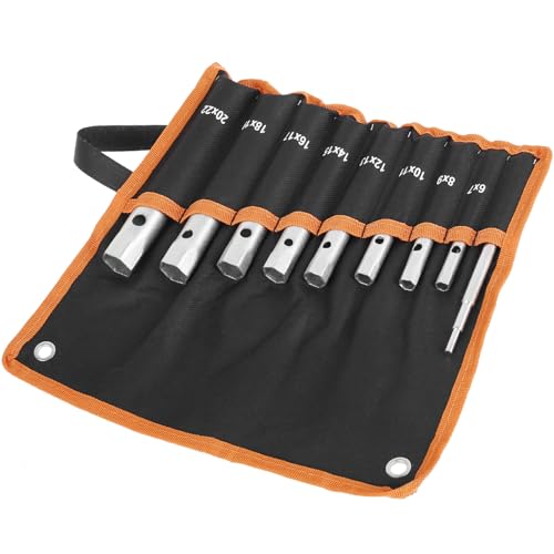 Fulasun 9 Pcs Shower Valve Socket Wrench Set Carbon Steel Plumbers Spanner Wrench Set Double Ended Tubular Socket Wrench Set for Spark Plugs Removal and Faucet Installation Fulasun(silver)