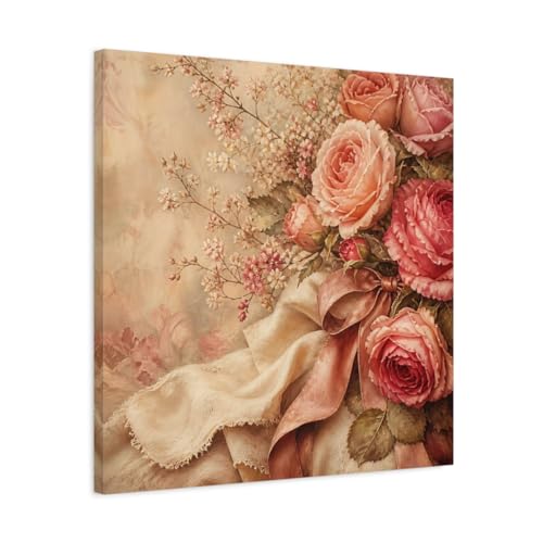 Impression sur Toile de Lin Roses Floues Style Rétro Châssis 3cm