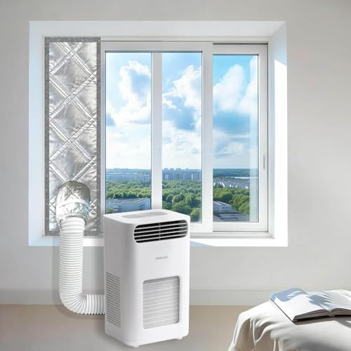 gulrear 3-Layer Insulated Portable AC Window Seal Kit Max 70" Stepless Adjustable Reflective Aluminum Foil Thermal Shield,100% Blackout & Waterproof,Thermal Seal for Portable AC Window Vent kit