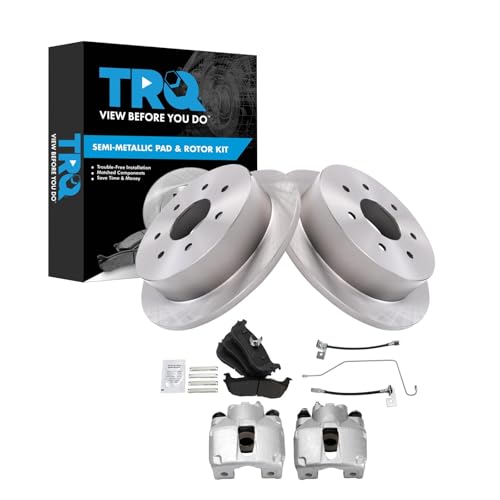 TRQ Rear Brake Pad and Rotor Set Semi Metallic Calipers Compatible with 2000-2003 Ford F-150 2004 F-150 Heritage