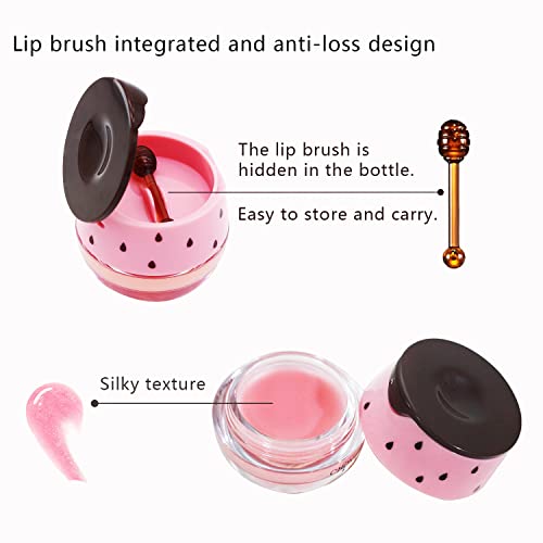 2Pcs Bee Balm Honey Lip Balm,Exfoliating Honey Pot Lip Balm Sleeping Lip Mask With Brush, Hydrating & Prevention Dry And Cracked, Lip Scrubs Exfoliator & Moisturizer (Pink) #TOP2