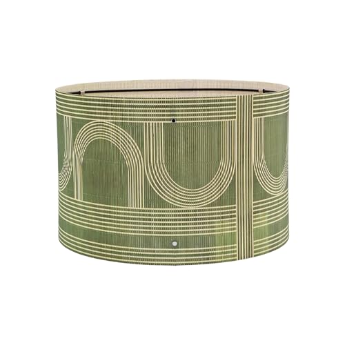 Image of Pendant Lamp Shade, Translucent Bamboo Made, 13.8x9 Inch, Modern Minimalist Style for Living Room, Bedroom (Colorful Pattern)