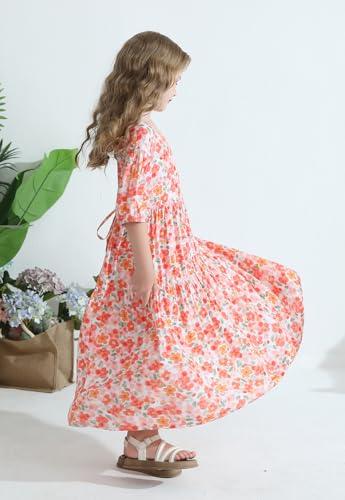 Girls Summer Maxi Dress Boho Flowy Tiered Beach Sundress Holiday Dresses 3-12Y2