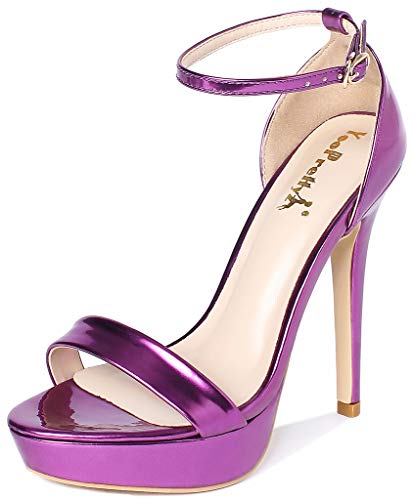YooPrettyz Women Metallic Ankle Strap Platform High Heels Model Dress Sandals Grape 7.5