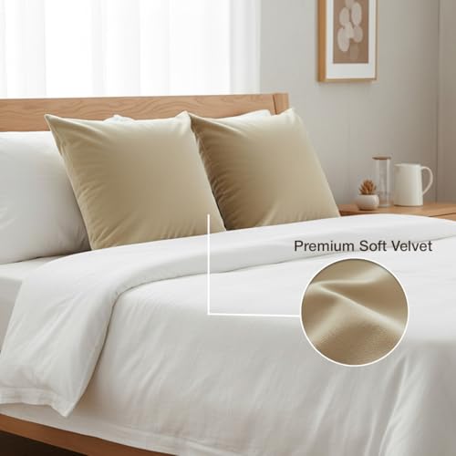 Image of HOMEMONDE Velvet Cushion Covers Set of 5-20x20 Inch Decorative Pillow Cover for Sofa, Couch, Chair, Beige