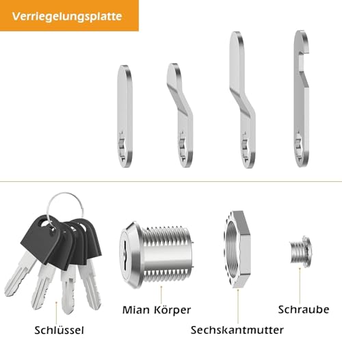 Briefkastenschloss, Kommt mit 4 Schlüssel und 4 Verschiedene Schlossplatten, Schrankschloss, Spindschloss, Briefkasten schloß, Hebelschloss Möbelschloss für Cupboard, Schranktüren