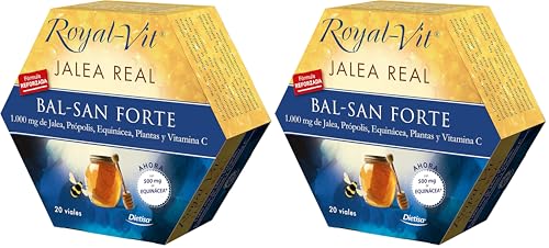 Dielisa ROYAL-VIT JALEA REAL BAL-SAN FORTE - ADULTOS - Defensas para Cada Día, Cuidado de las Funciones del Sistema Inmunitario - 1.000 mg de Jalea, Própolis, Plantas y Vitamina C - 20 Viales