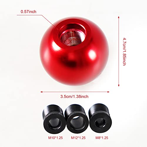Yiuiy Universal Round Ball Gear Shift Knob,Chrome Finish Aluminum Shifter Knobs With 3 Adapters Compatible With Manual And Automatic Transmission Car(Red) #TOP1