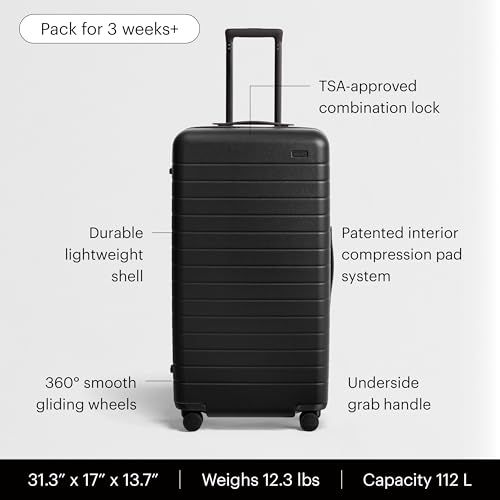 Image of Away Trunk Checked Luggage - 31-Inch Lightweight Hardside Suitcase with 360 WhisperGlide Spinner Wheels, Interior Compression System, TSA-Accepted Lock - Jet Black